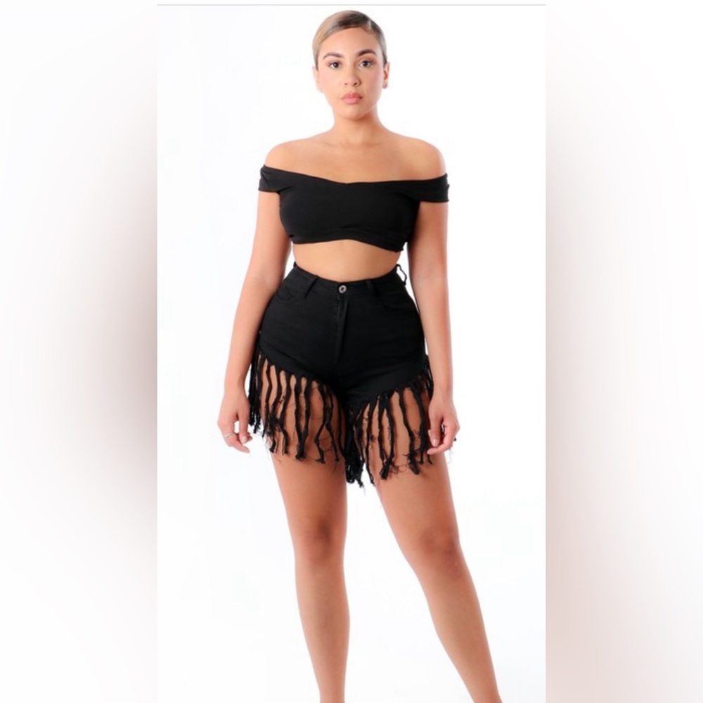 Black Fringe Women Shorts